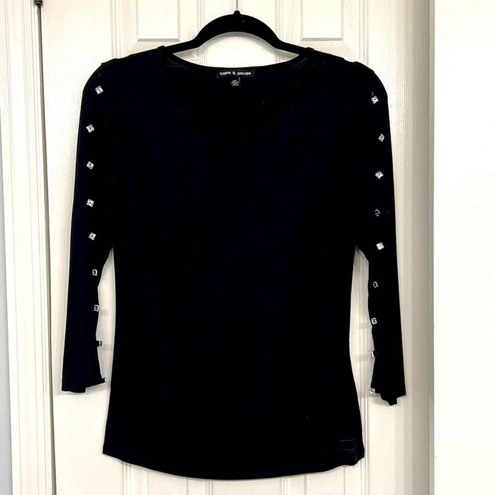 Black Top with Open Rhinestone Sleeves